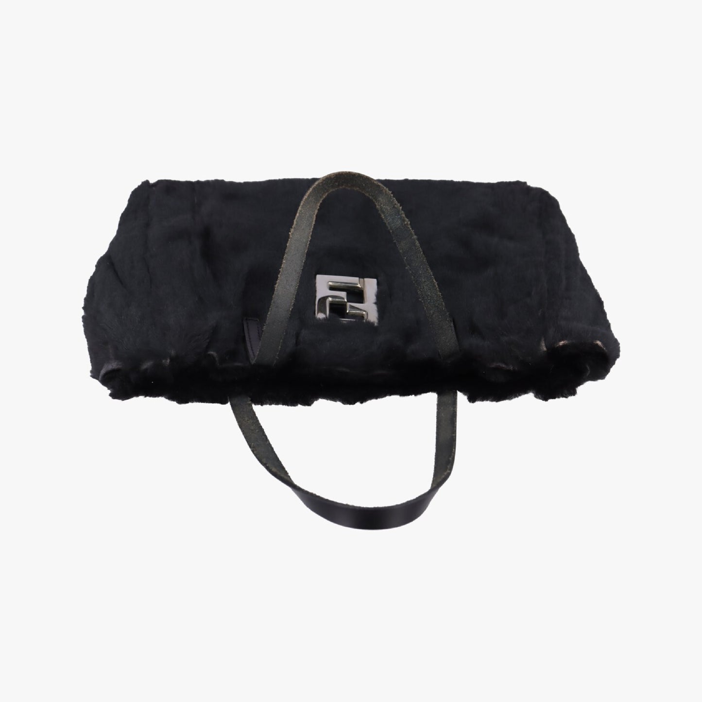 FENDI FF Logo Black Rabbit Fur Handbag 1578706-13 15787-991