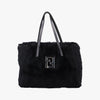 FENDI FF Logo Black Rabbit Fur Handbag 1578706-13 15787-991