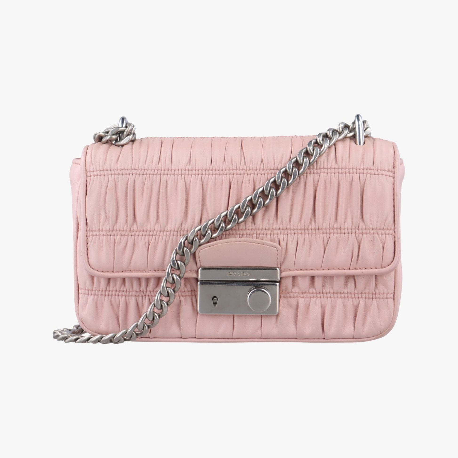 PRADA Nappa Gaufre Sound Lock Pink Lambskin Shoulder Bag 1BD139197