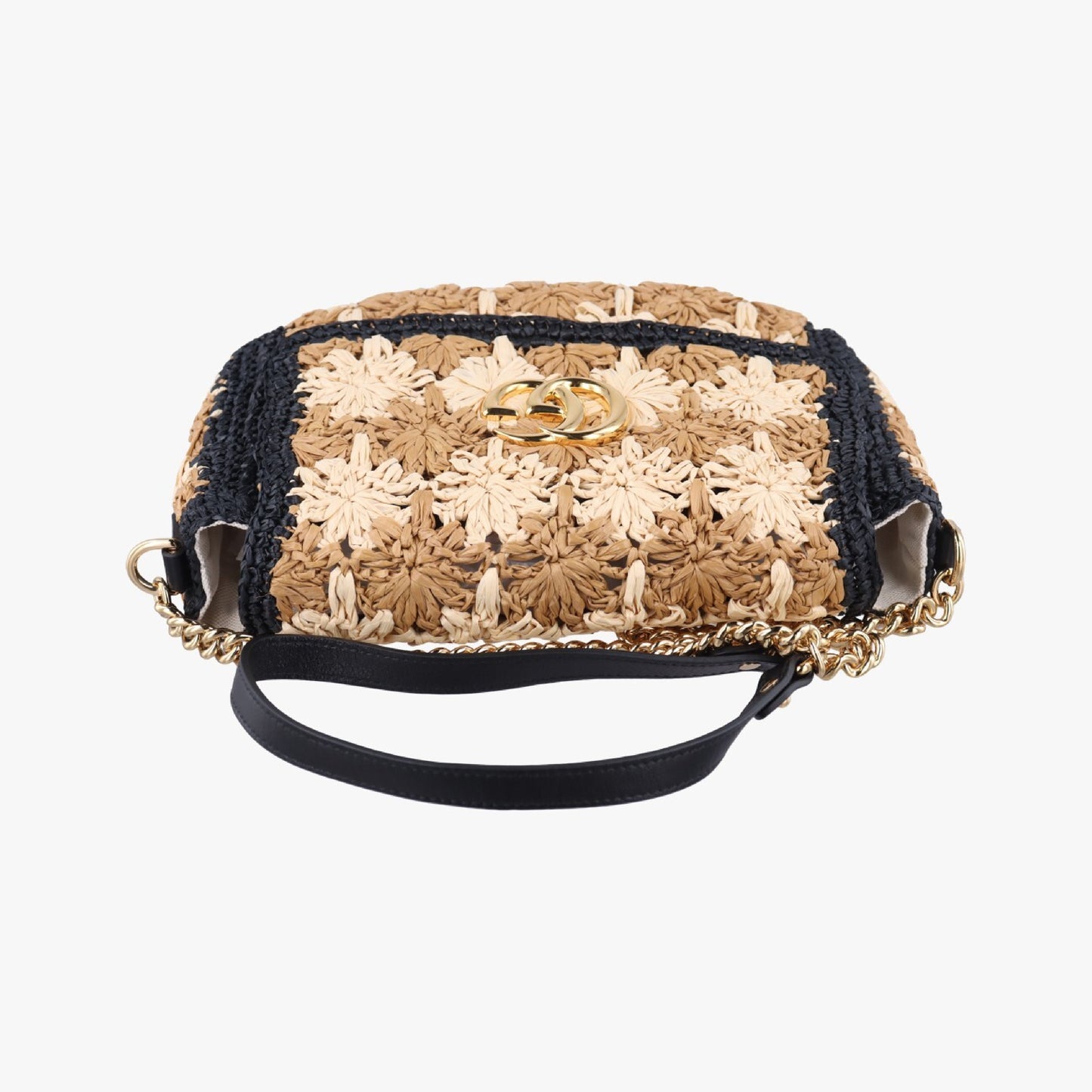 GUCCI GG Marmont Beige x Black Straw Shoulder Bag 574433A028727726