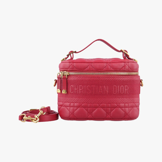 Dior Travel Small Vanity Cannage Red Lambskin Shoulder Bag 06-BO-0290