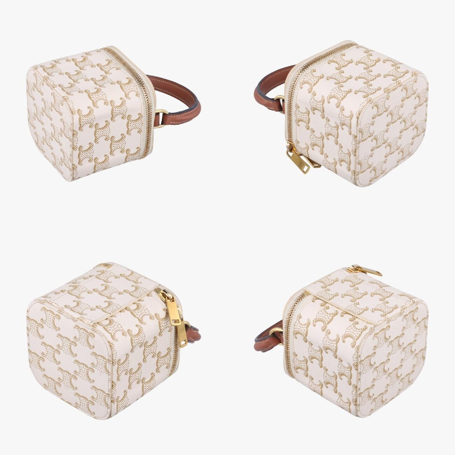 CELINE Triomphe Mini Vanity Case, White PVC Coated Canvas, U-DS-0243 Shoulder Bag