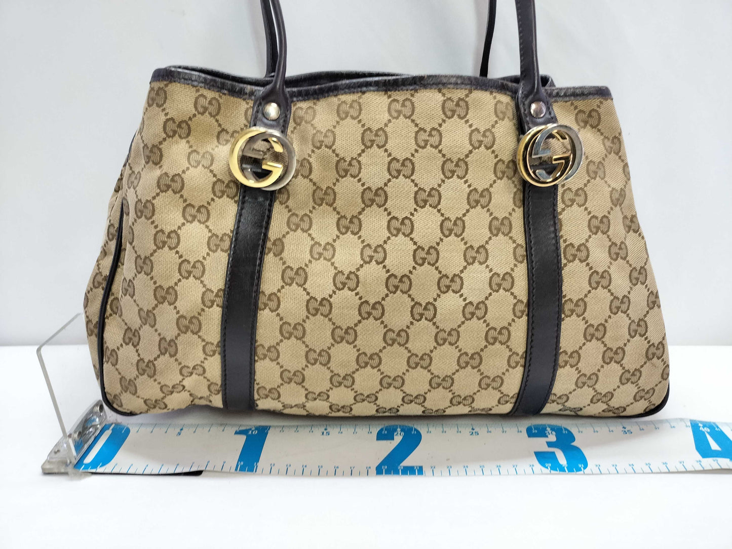 GUCCI GG Canvas ID - Gucci GG Canvas Brown x Beige Tote Bag Canvas x Leather #232957 - Grade B Tote Bag