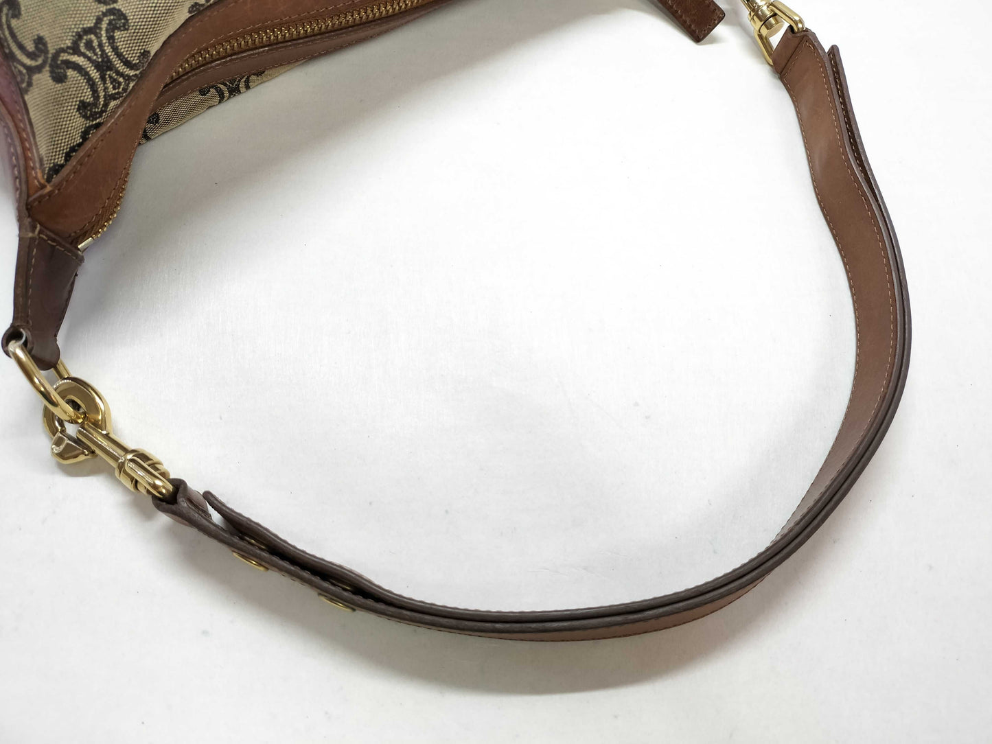 CELINE Macadam Canvas and Leather Shoulder Bag, Brown