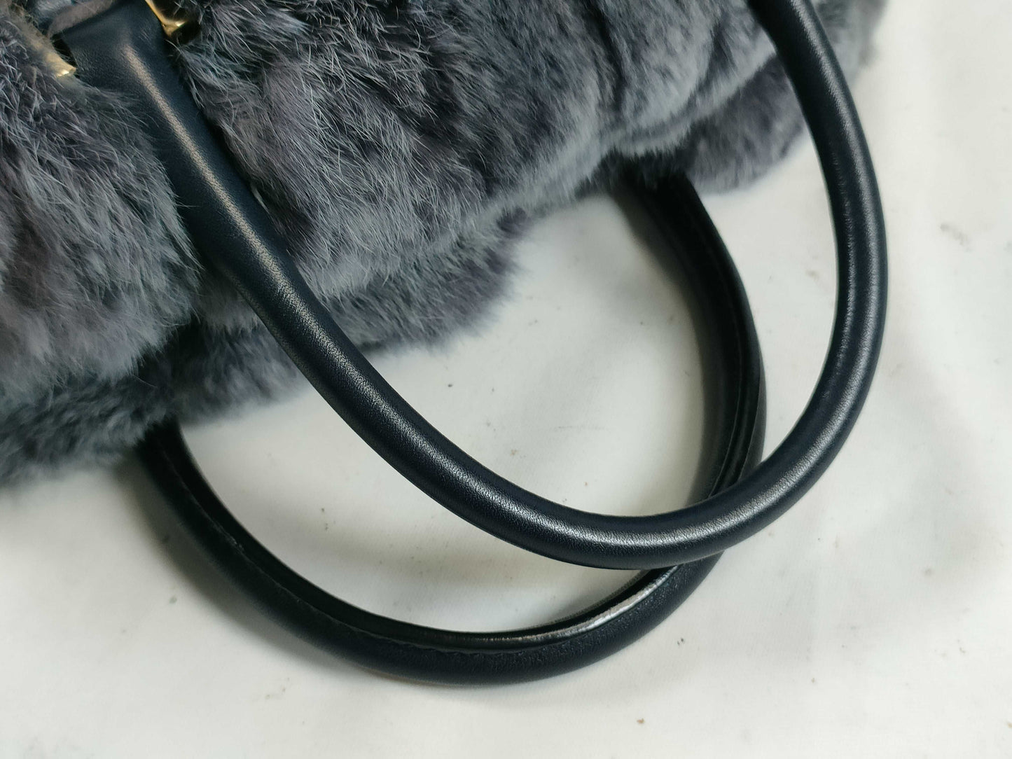 TODS Leather x Fur 2-Way Handbag Blue Handbag