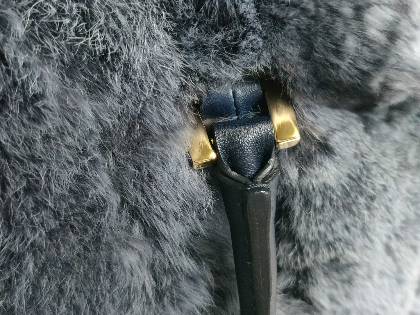TODS Leather x Fur 2-Way Handbag Blue Handbag