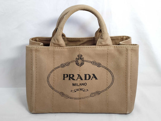 PRADA Canapa Canvas 2-Way Handbag, Beige, B2439G