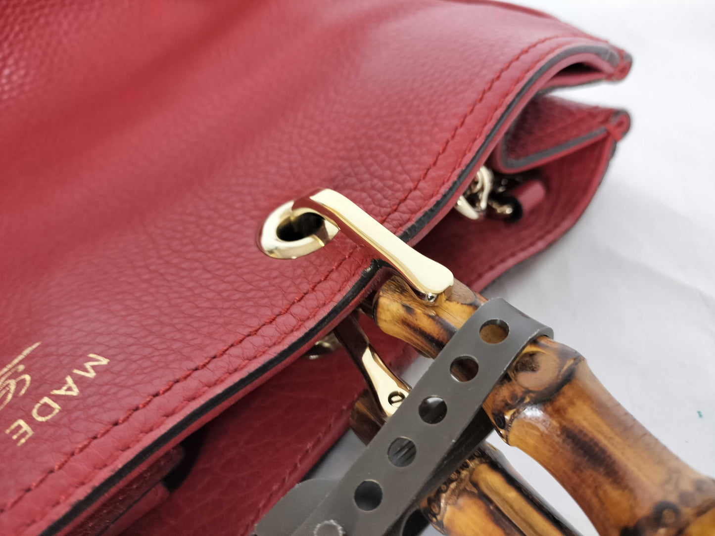GUCCI Bamboo Leather 2-Way Handbag, Red, 3236 60, Name Handbag