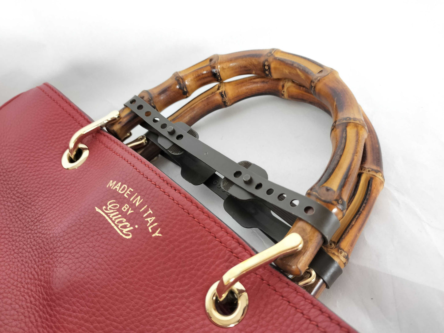 GUCCI Bamboo Leather 2-Way Handbag, Red, 3236 60, Name Handbag