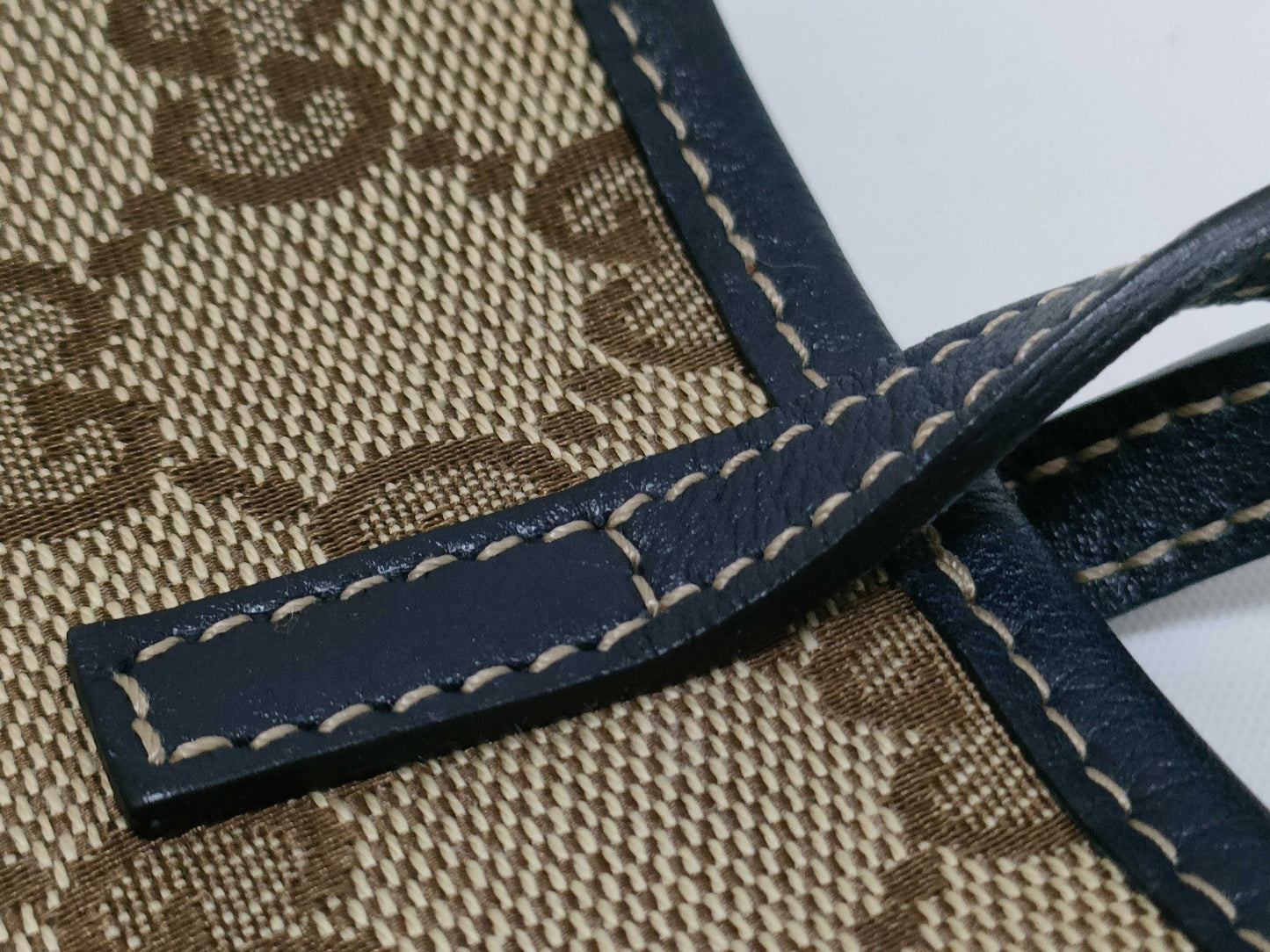 GUCCI GG Canvas Gucci GG Canvas Canvas and Leather Handbag Beige and Navy 271101 Handbag