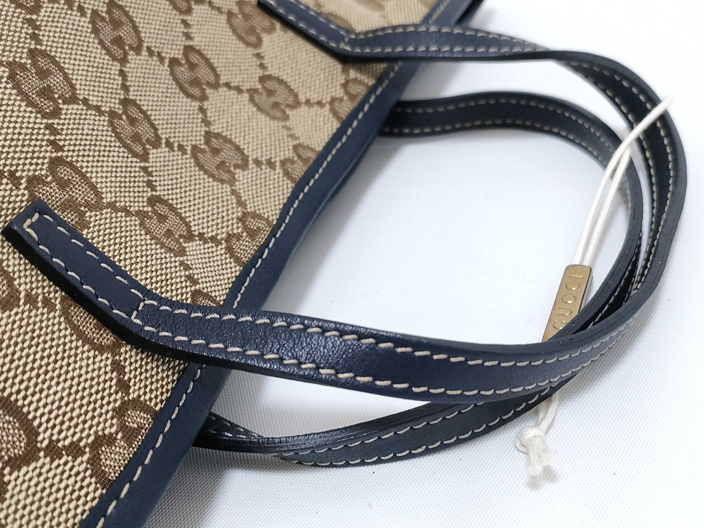 GUCCI GG Canvas Gucci GG Canvas Canvas and Leather Handbag Beige and Navy 271101 Handbag