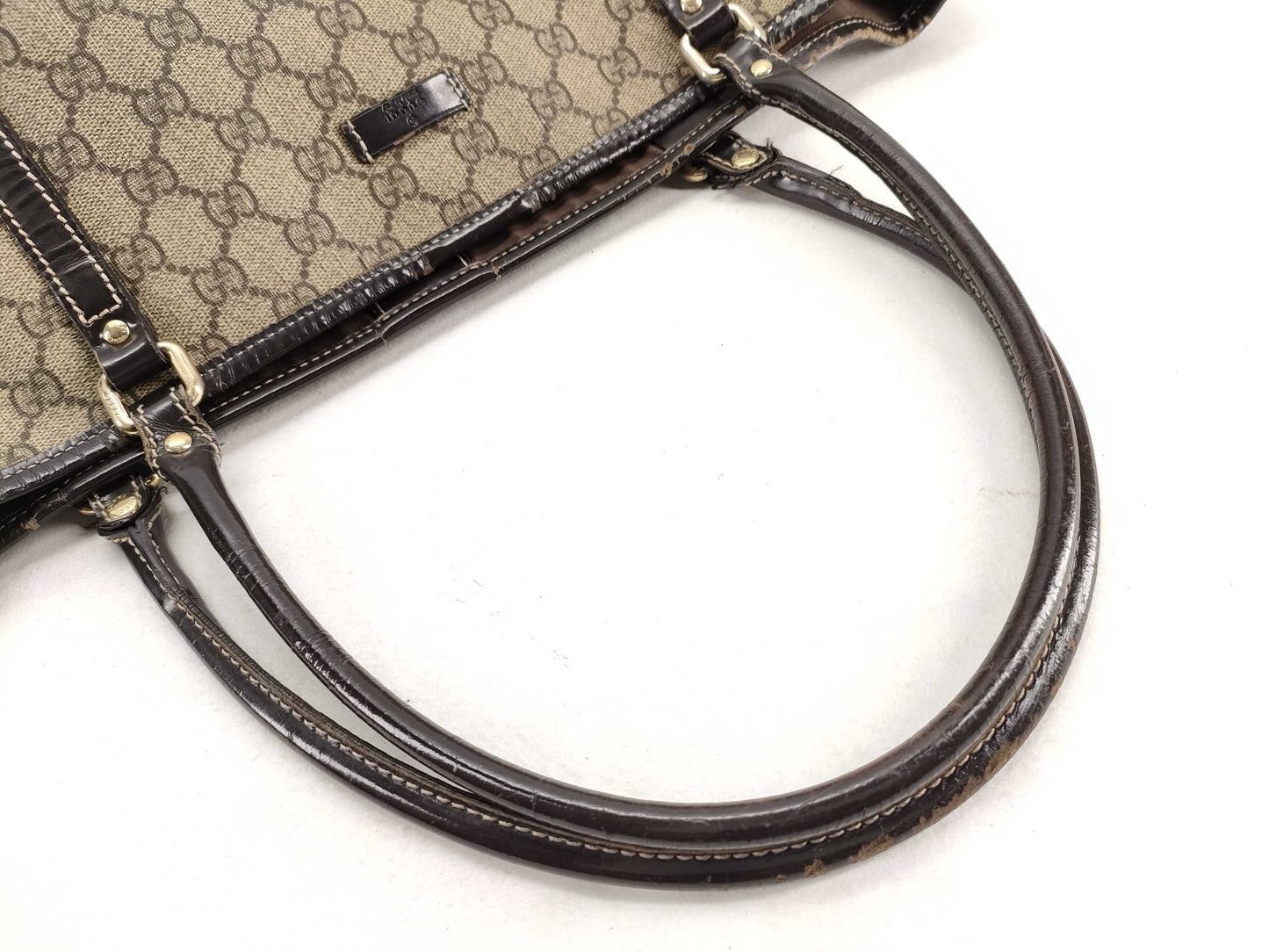 GUCCI GG Supreme PVC and Leather Tote Bag, Beige, 197953