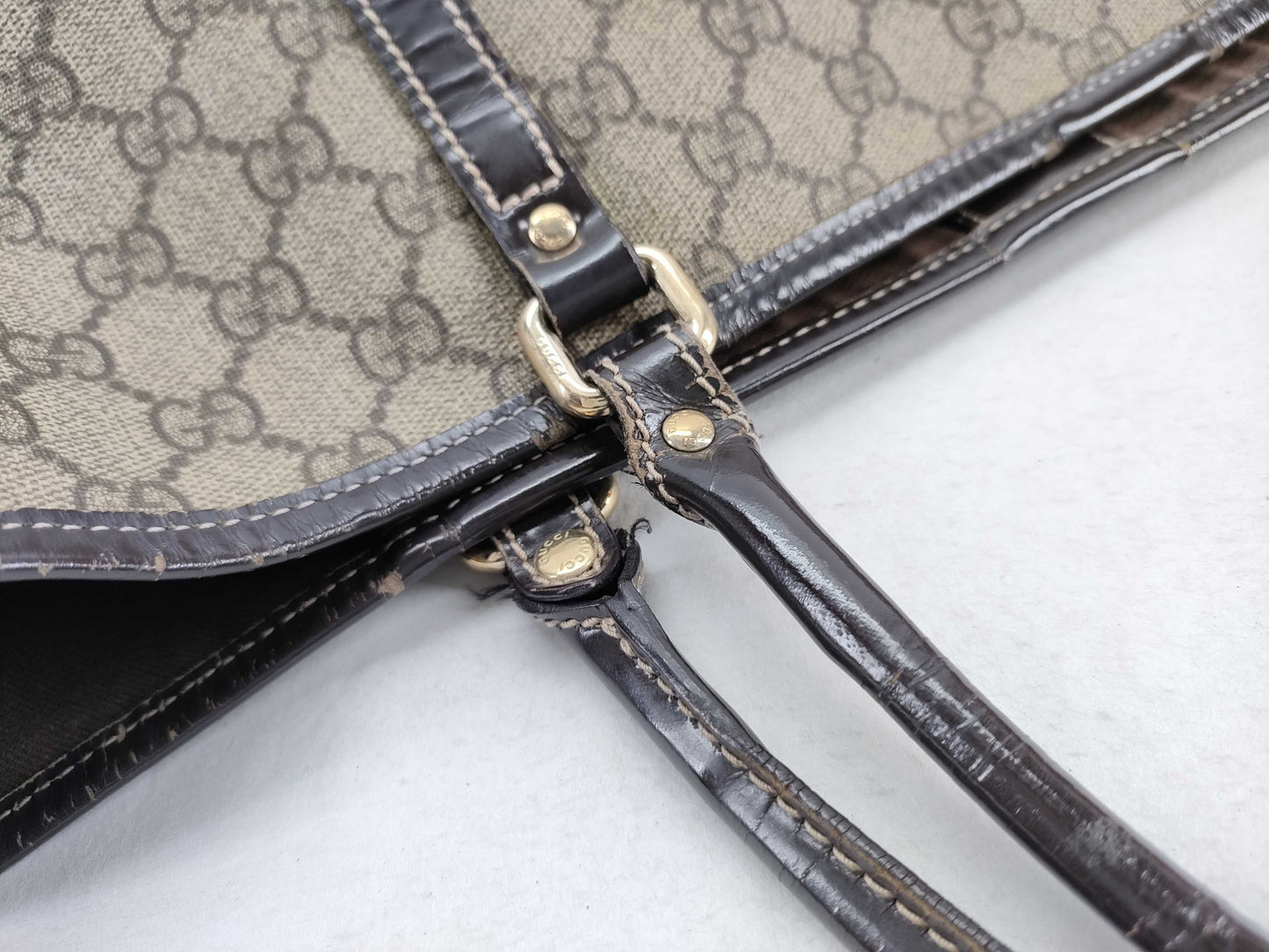 GUCCI GG Supreme PVC and Leather Tote Bag, Beige, 197953