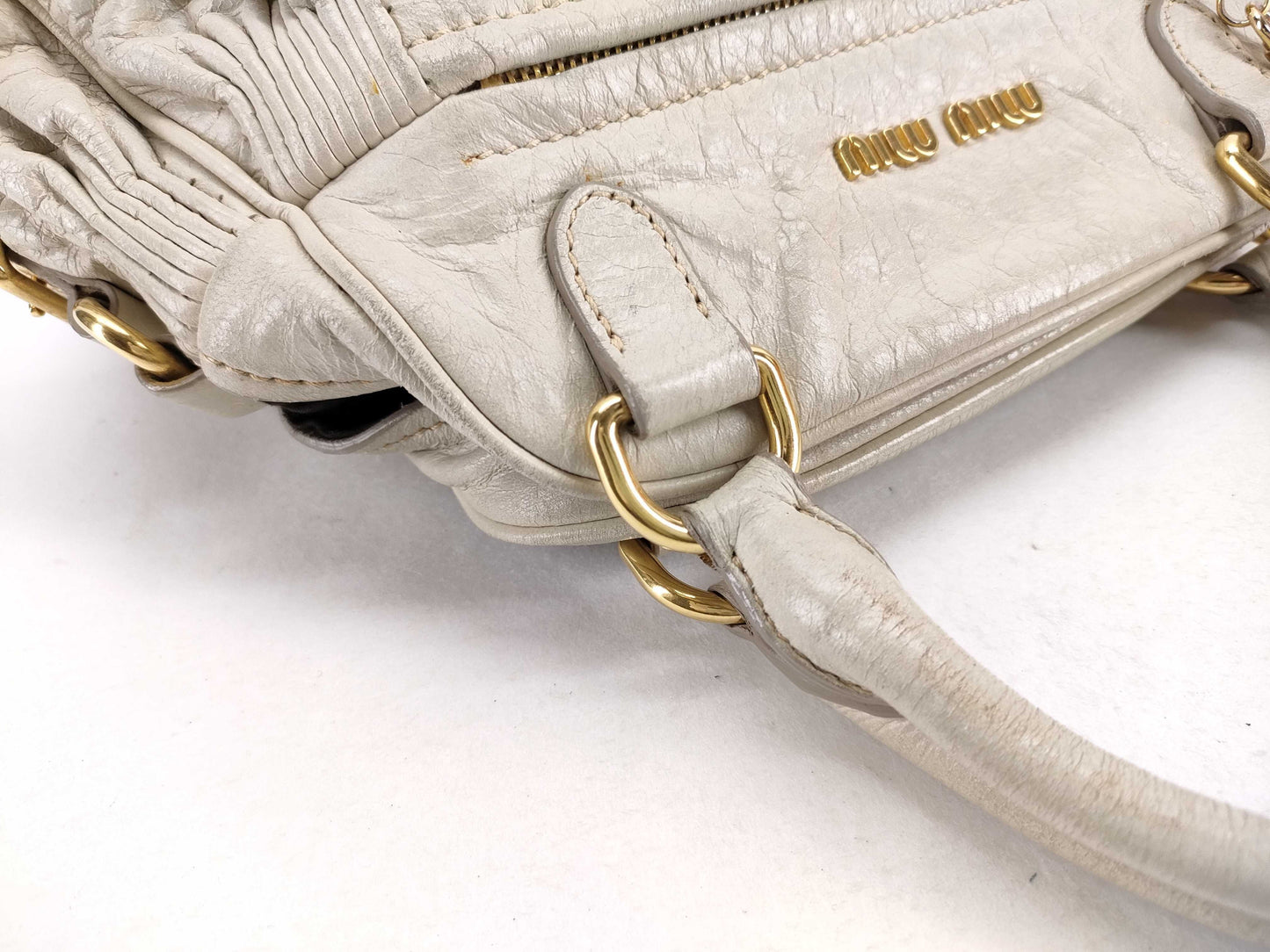 miu miu miu miu PH-Miu Miu White Vitello Shine Satchel Bag 31cm Handbag