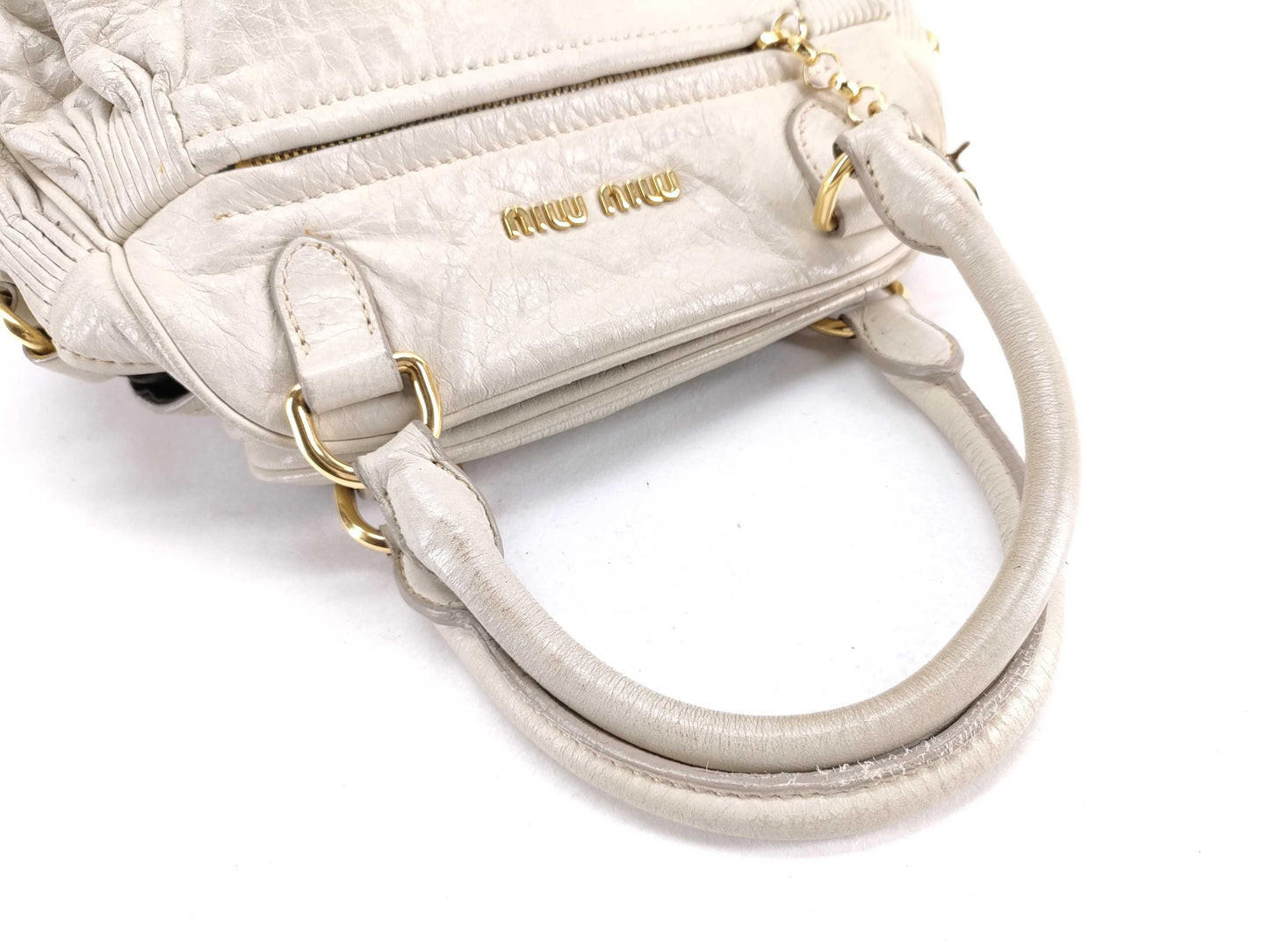 miu miu miu miu PH-Miu Miu White Vitello Shine Satchel Bag 31cm Handbag
