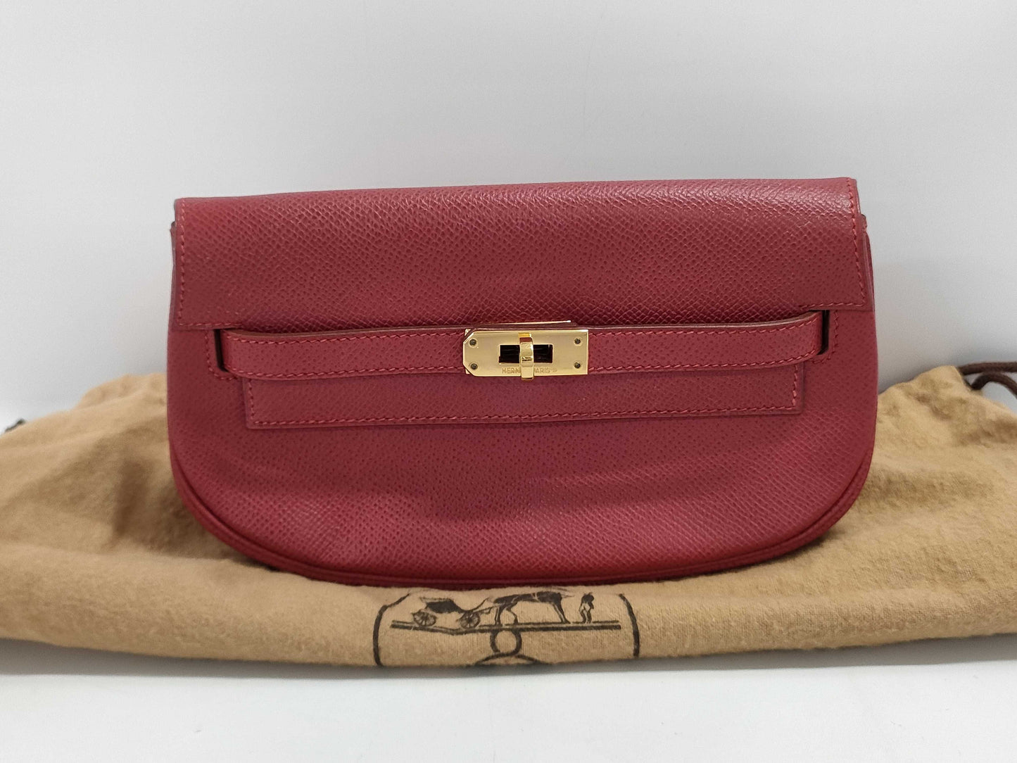 HERMES Banana Kelly Pouch with Gold Hardware and Round X Stamp