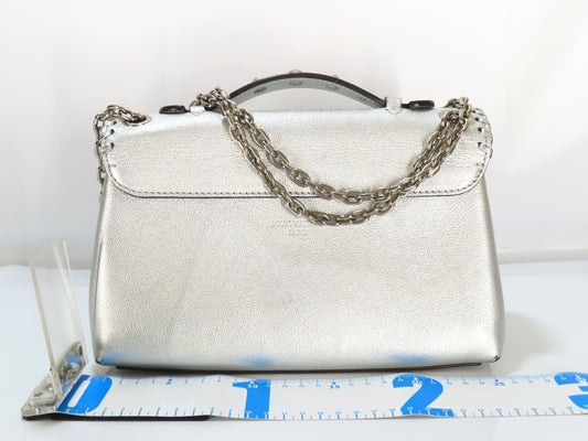 LOUIS VUITTON V-Logo x Leather Very Chain Bag M43201 FO2187 Silver RFID Enabled Handbag