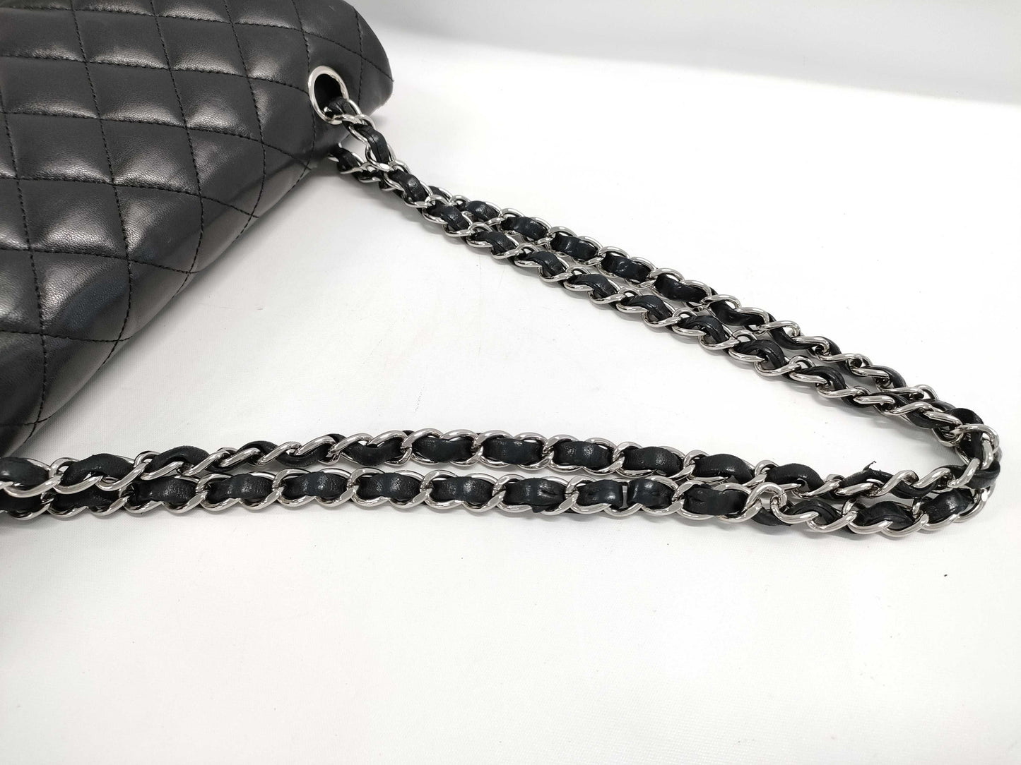 CHANEL Matelasse 25 Lambskin Double Flap Double Chain Bag in Black with Silver Hardware, 15529241, 15th Series, A01112 Shoulder Bag