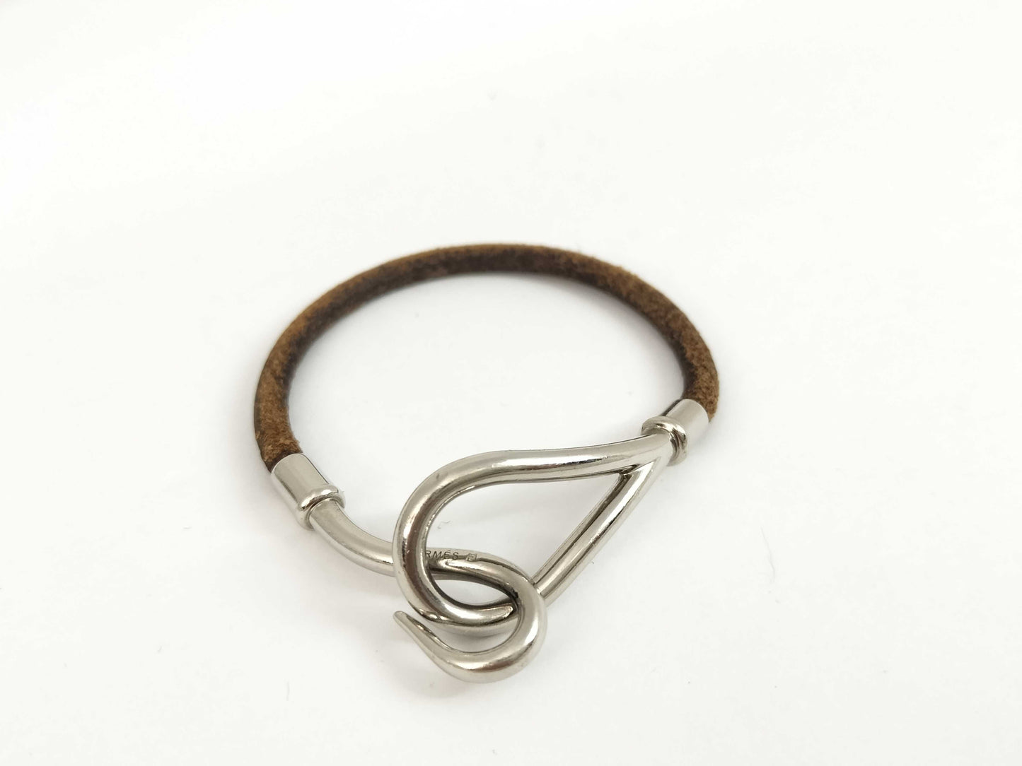 HERMES Jumbo Bracelet with Leather and Silver Hardware