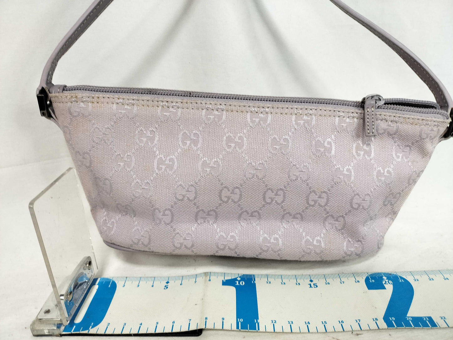 GUCCI GG Canvas Gucci GUCCI 07198 GG Canvas Purple Canvas and Leather Pouch Bag Handbag