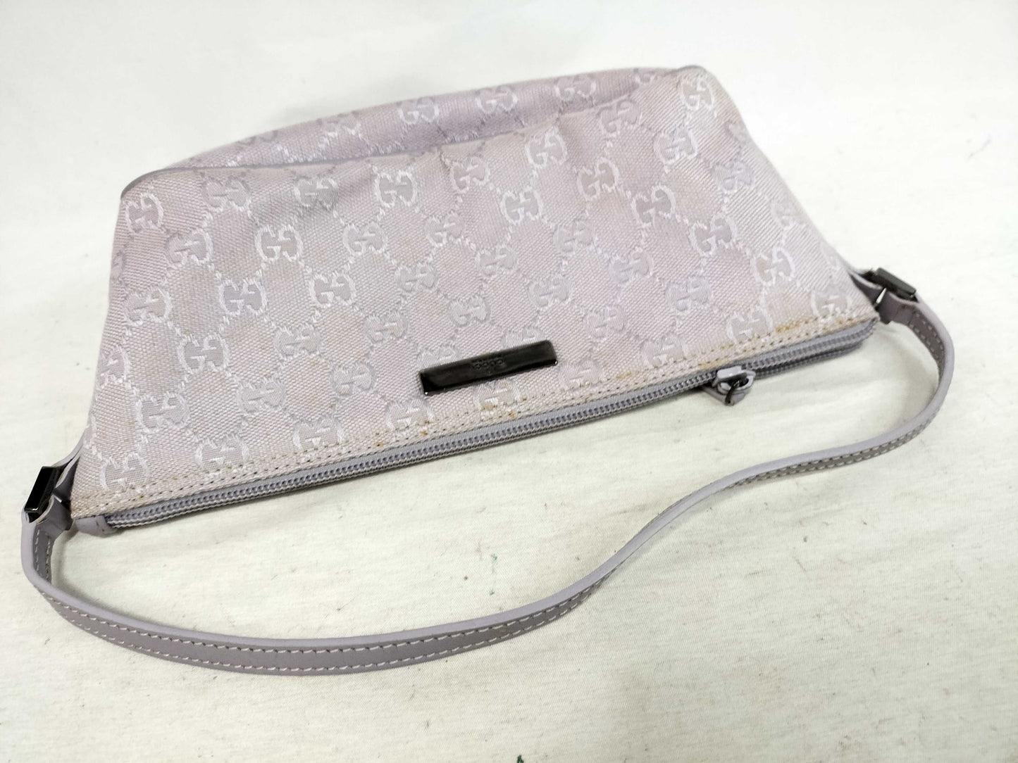 GUCCI GG Canvas Gucci GUCCI 07198 GG Canvas Purple Canvas and Leather Pouch Bag Handbag