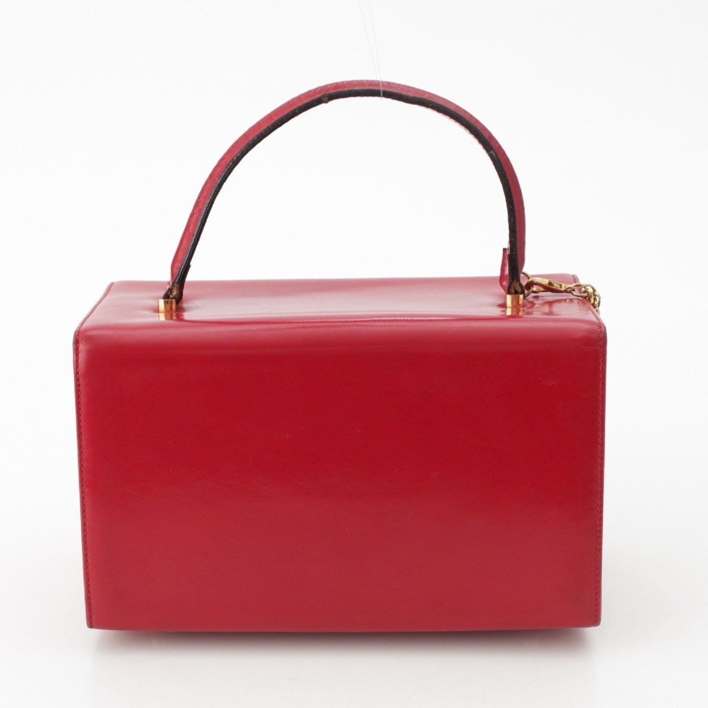VERSACE Vintage Leather Top Handle Charm Vanity Bag in Red / Outer Box, Dust Bag, Charm, Other Accessories