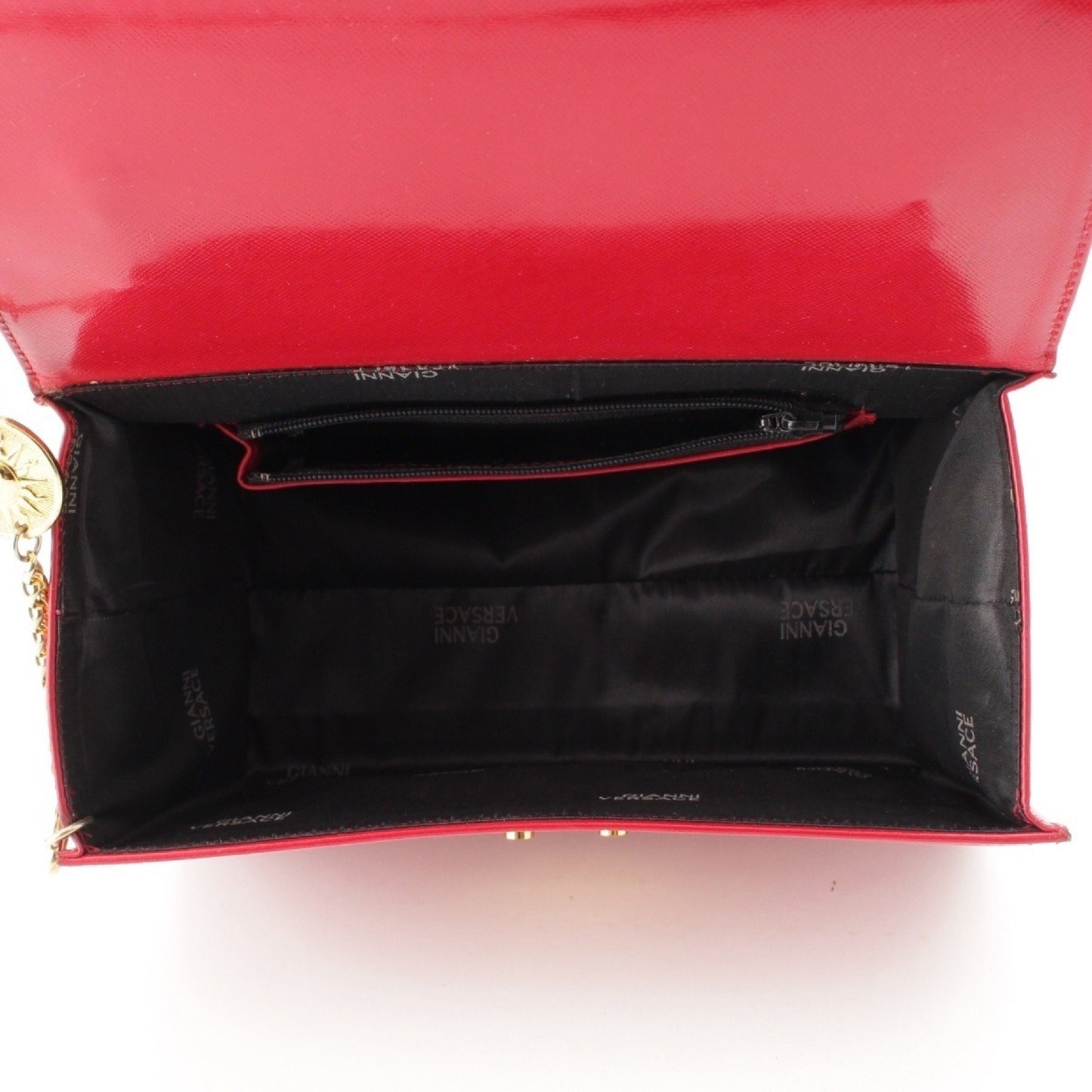 VERSACE Vintage Leather Top Handle Charm Vanity Bag in Red / Outer Box, Dust Bag, Charm, Other Accessories