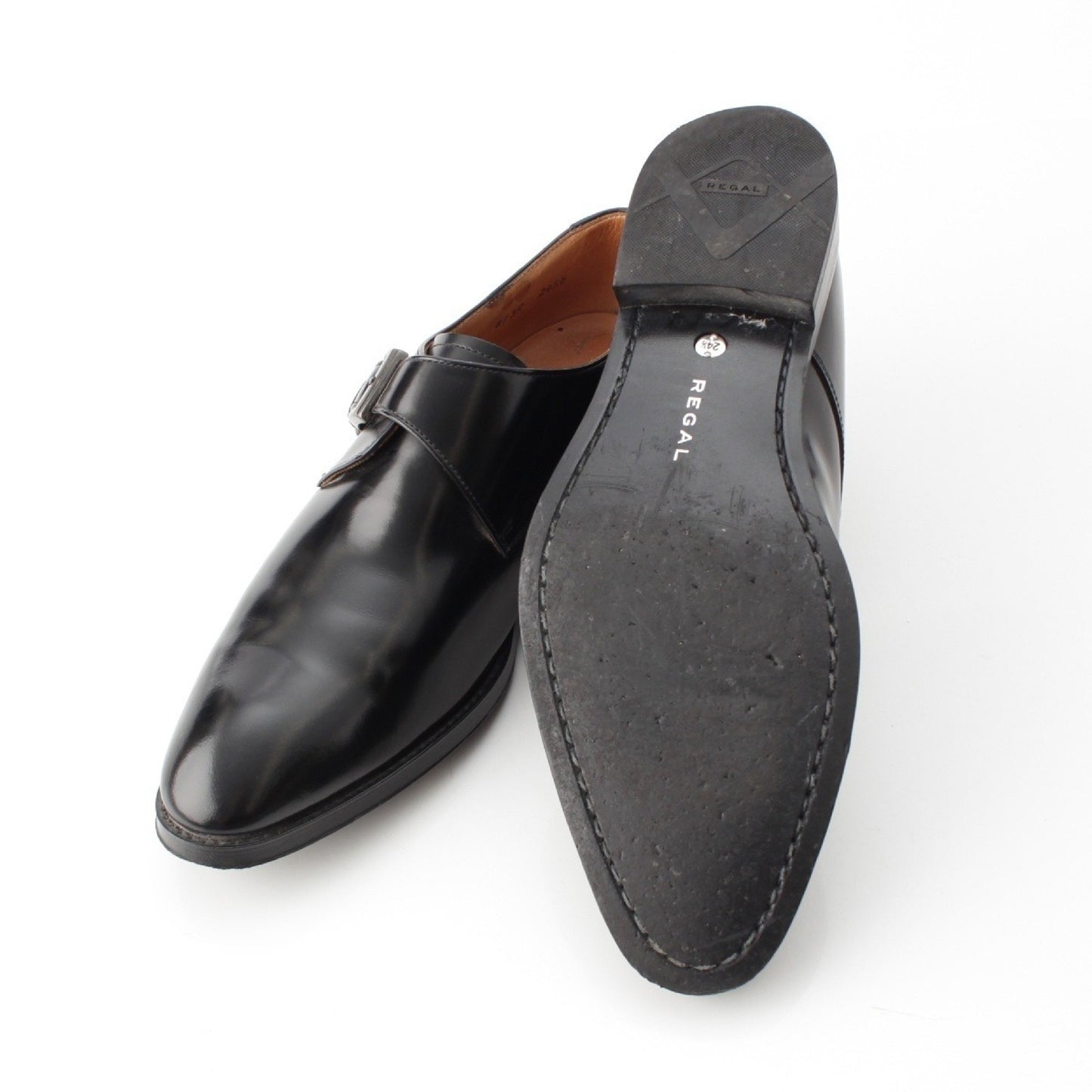 REGAL 813R Leather Single Monk Strap Dress Shoes, Black, with Shoe Tree, Size 24 1/2, Business Shoes