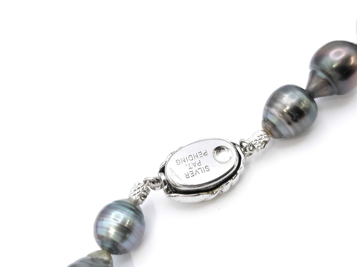 Semi-round pearl necklace, diameter approximately 8.1-11.7mm, sterling silver, 58.0g .