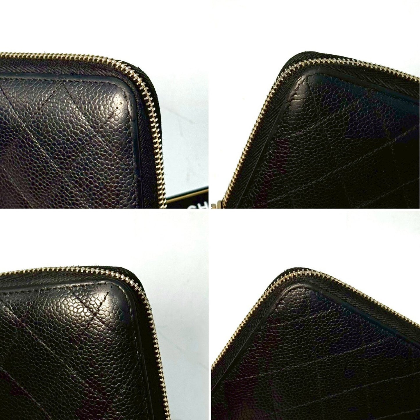 CHANEL Matelasse Caviar Leather Coco Mark Round Zip Long Wallet Black 19550138 with Guarantee Card