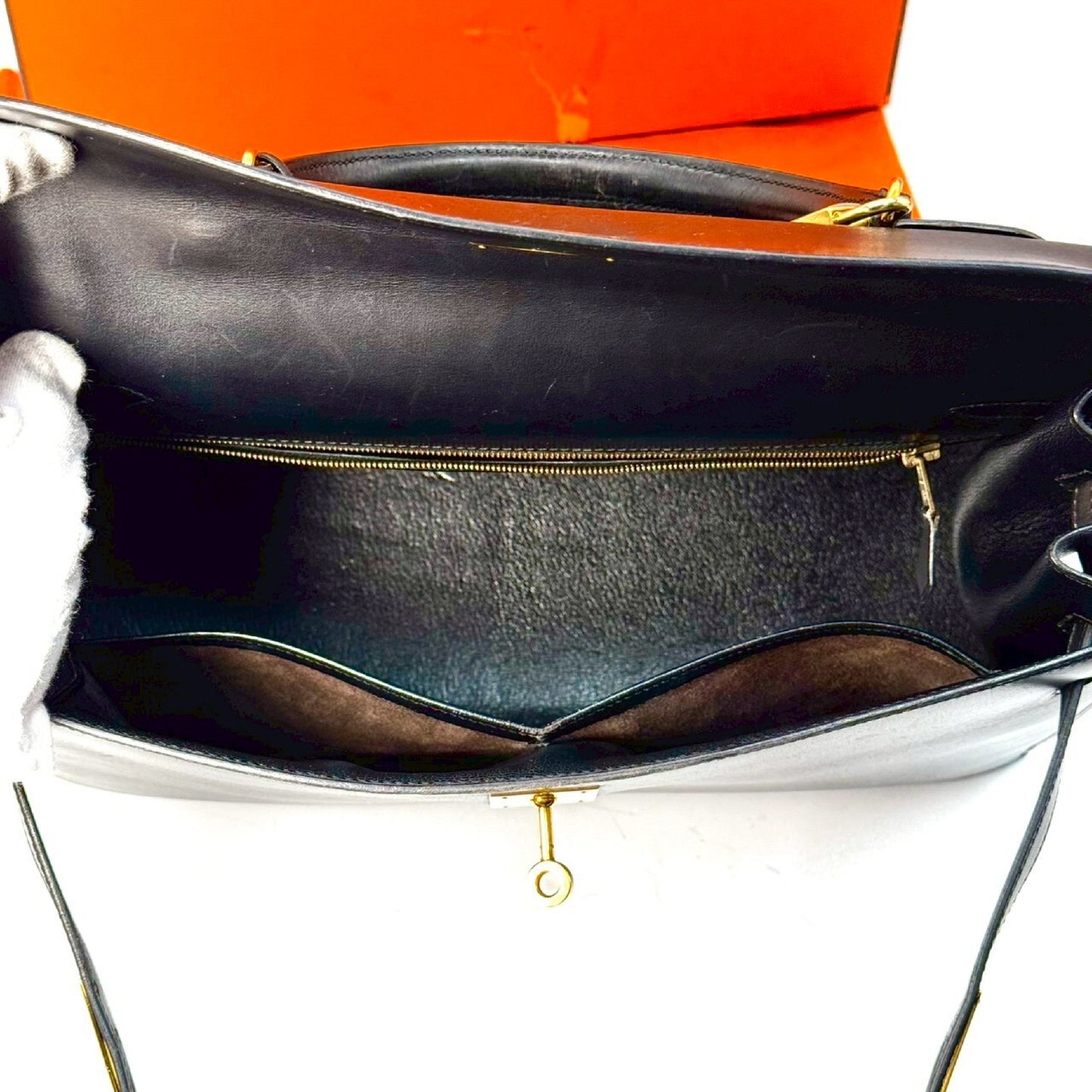 HERMES Kelly Kelly Bag, Black Box Calf Leather Handbag
