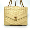 CHANEL V-Stitch Coco Mark Single Flap Chain Shoulder Bag Beige No Serial Seal Shoulder Bag