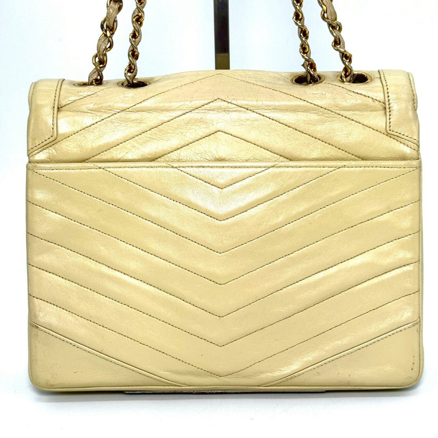 CHANEL V-Stitch Coco Mark Single Flap Chain Shoulder Bag Beige No Serial Seal Shoulder Bag