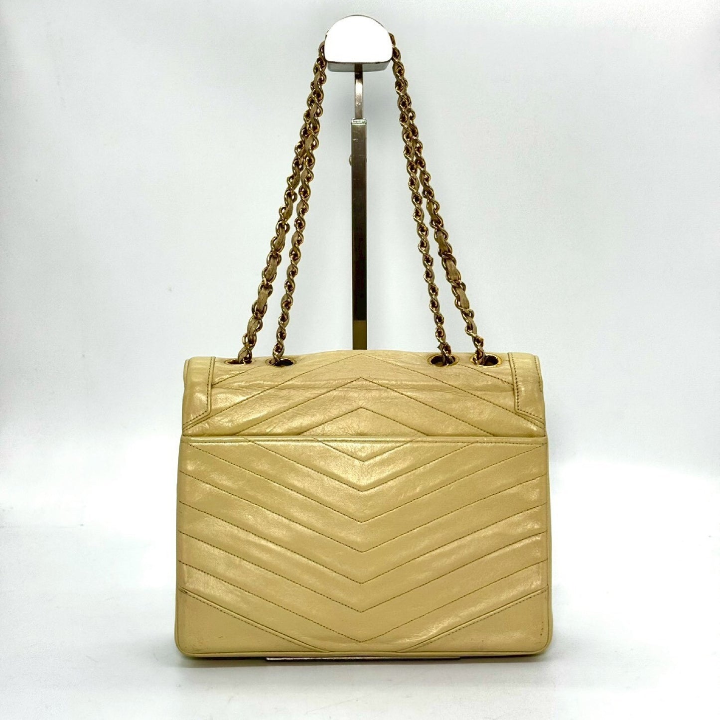CHANEL V-Stitch Coco Mark Single Flap Chain Shoulder Bag Beige No Serial Seal Shoulder Bag