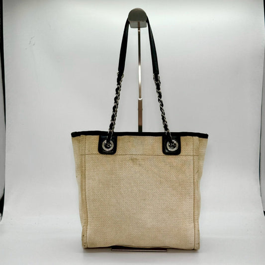 CHANEL Deauville Chain Tote Bag White Shoulder Bag No Serial Seal