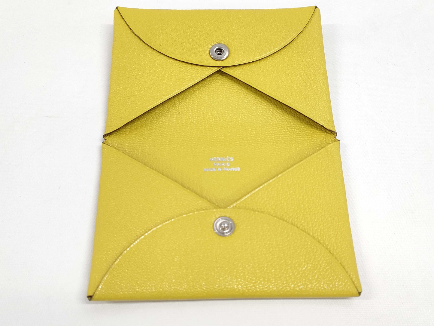 HERMES Calvi Card Case, Yellow, with Box and Cards, Card Case, Pass Case, Business Card Case