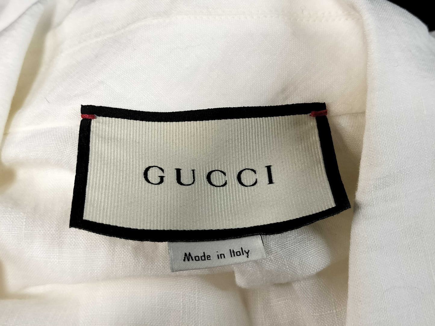 GUCCI GG Silver Hardware Linen Blouse with Ruffle Top