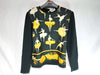 HERMES Ballerina Print ◎ HERMES Twill, Cashmere, Silk Knit Sweater with Serie Buttons and Gold Buttons, Ballet Scarf Pattern, Black, Yellow, Vintage Top