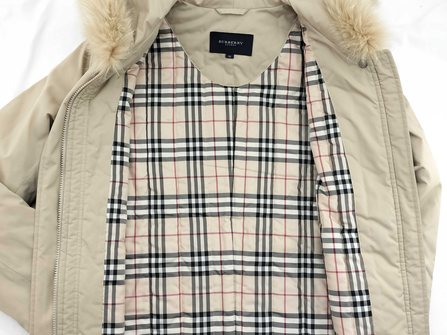 BURBERRY Fur Down Jacket Nova Check Coat
