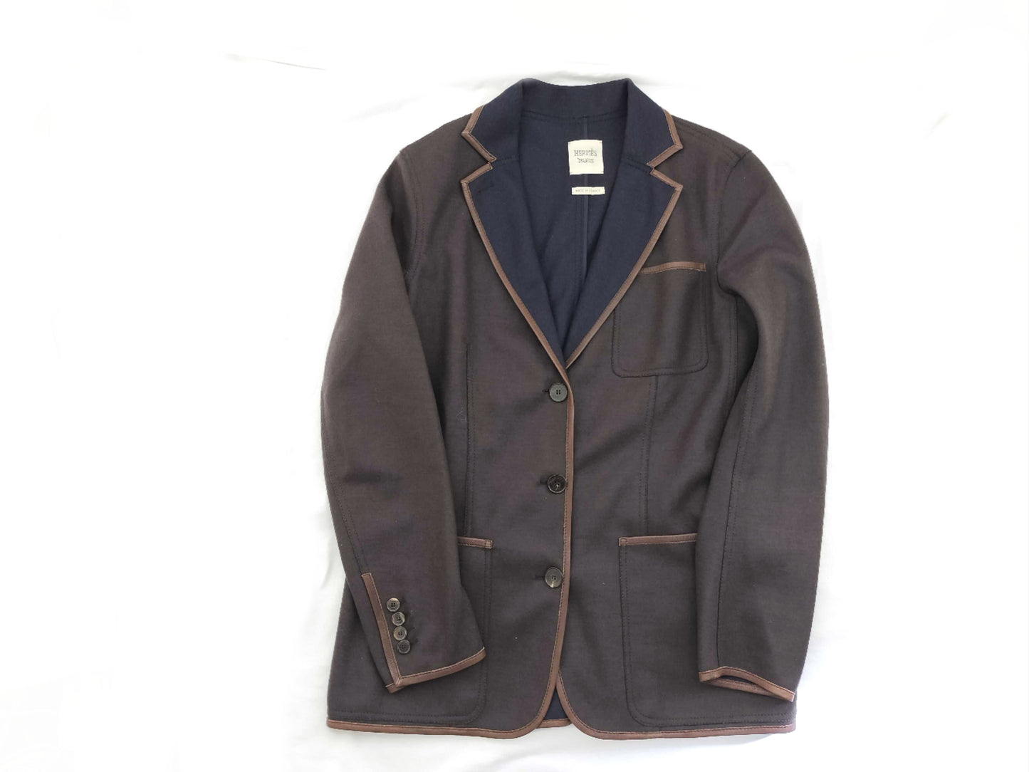 HERMES HERMES Double-Face Tailored Jacket Serie Leather H Logo Jacket