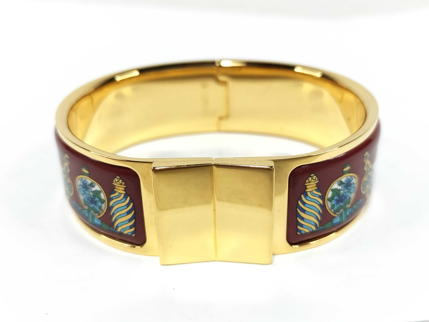 HERMES GM Click Enamel Bangle in Red/Gold