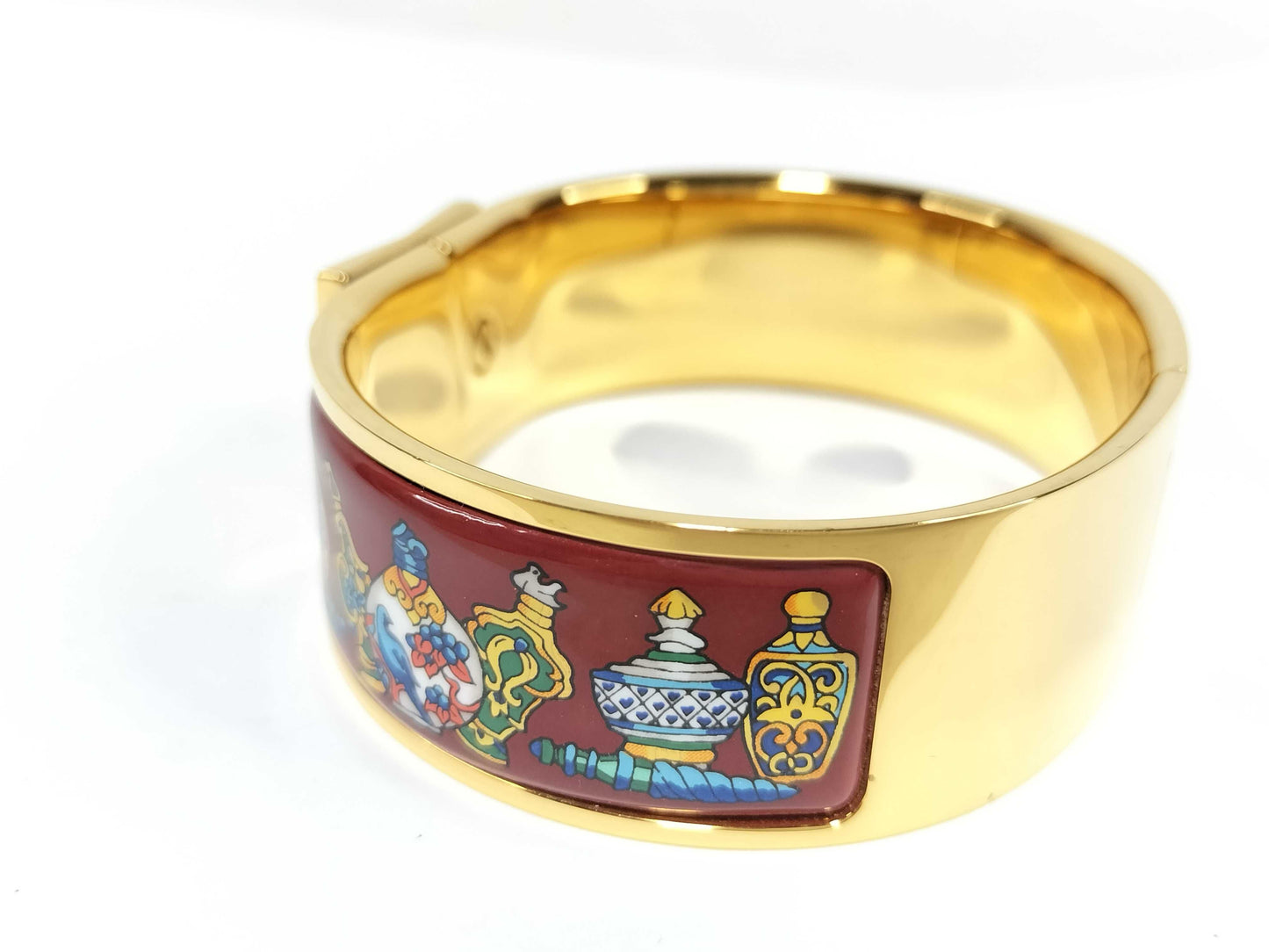 HERMES GM Click Enamel Bangle in Red/Gold
