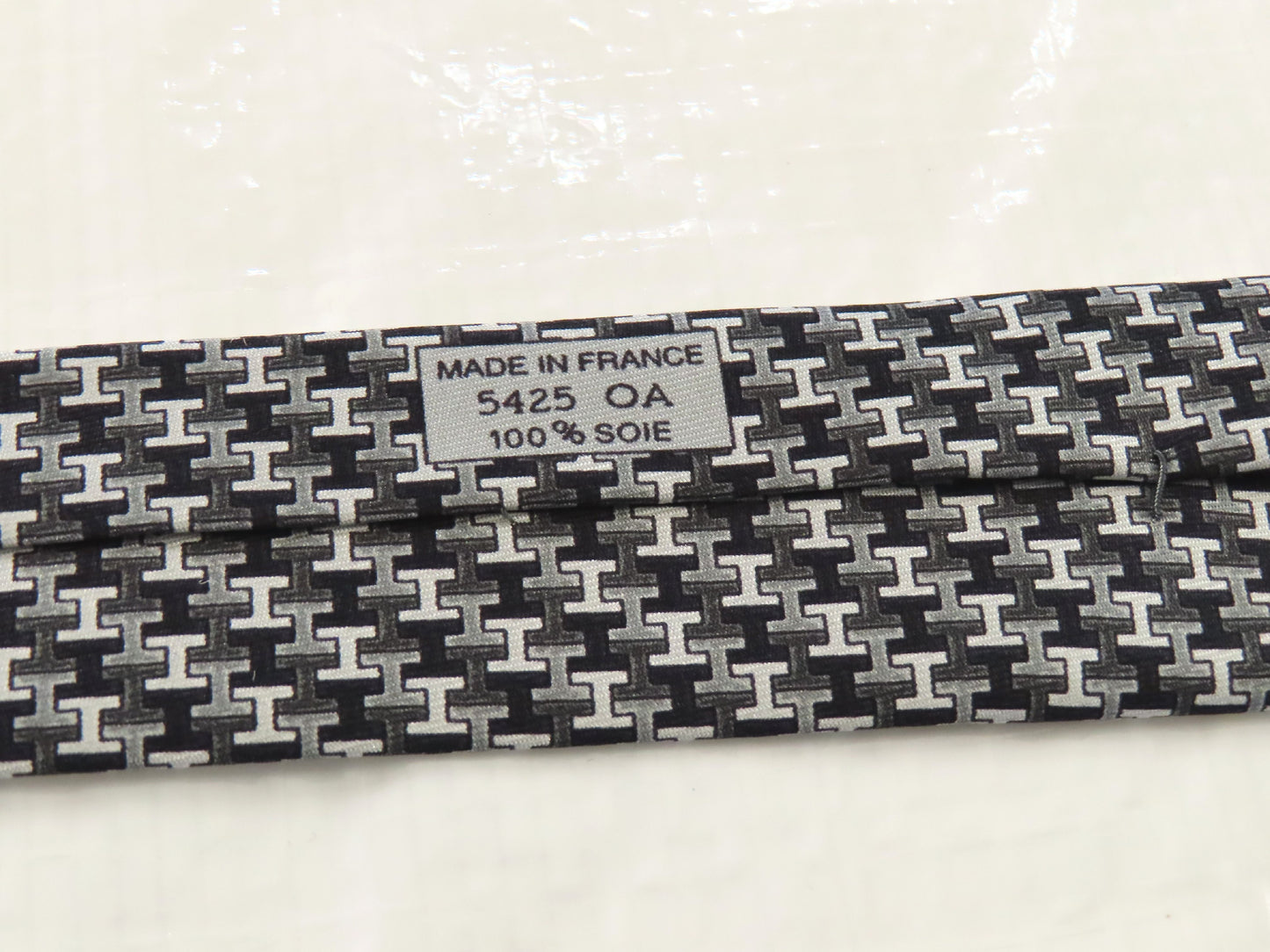 HERMES HERMES Silk H Logo All-Over Print Tie White/Black/Gray Tie
