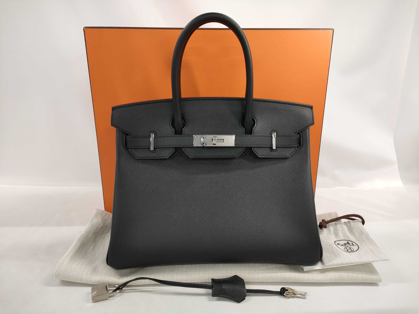 HERMES Birkin 30 Epsom Black Stainless Steel Handbag with Z Stamp