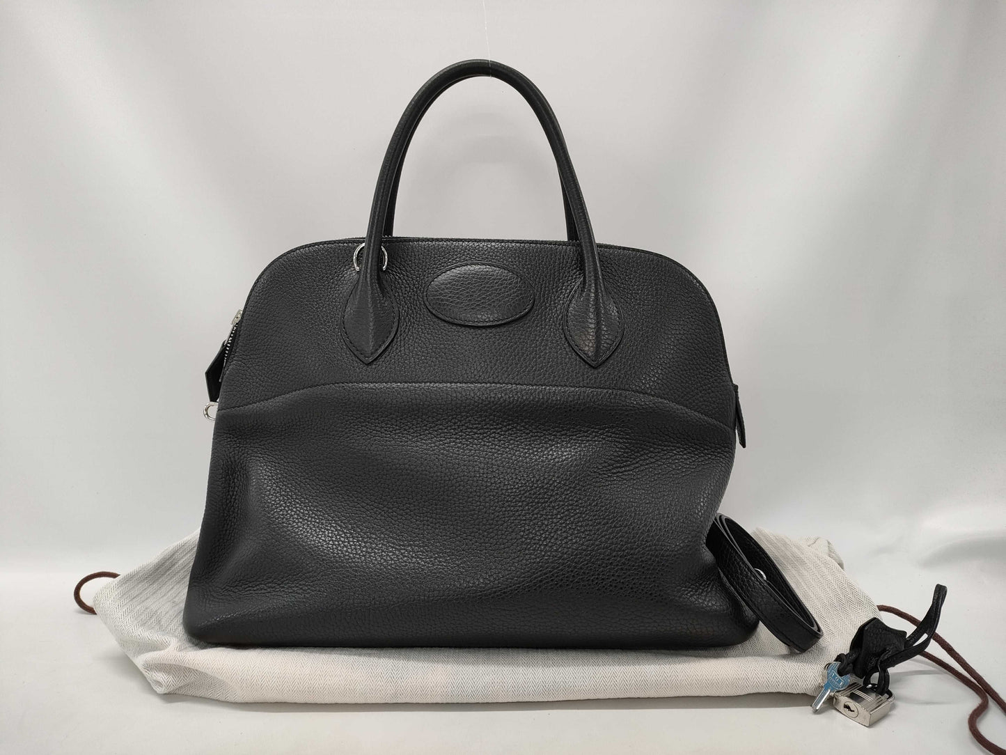 HERMES Bolide 35 Taurillon Clemence Black Stainless Steel Handbag with A Stamp