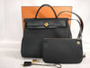 HERMES Airbag Zip 31PM Toile Officier Vache Hunter Black GP Z Stamp Handbag