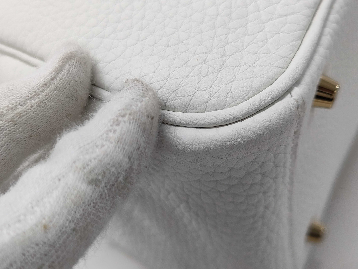 HERMES Lindy Mini Taurillon Clemence New White GP W Stamp Handbag