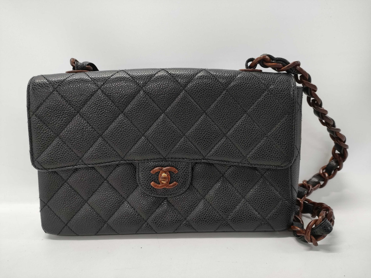 CHANEL Tortoiseshell Chain Shoulder Bag, Caviar Black, GP