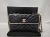 CHANEL Chain Shoulder Bag with V-Stitching, Lambskin, Black and Beige, GP Shoulder Bag
