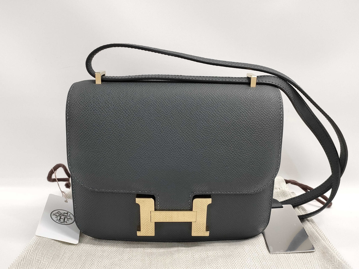 HERMES Constance Mini Epson Grimistie Shoulder Bag in Champagne Gold with Double Stamp